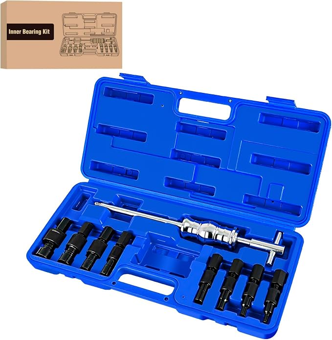 GOOACC 9PCS Blind Inner Bearing Puller Set, Slide Hammer with Expandable Collets 8-32MM Blind Hole Collet Bearing Slide Hammer Puller Set Internal Pilot Bearing Removal Tool for Axles Bearings, Blue