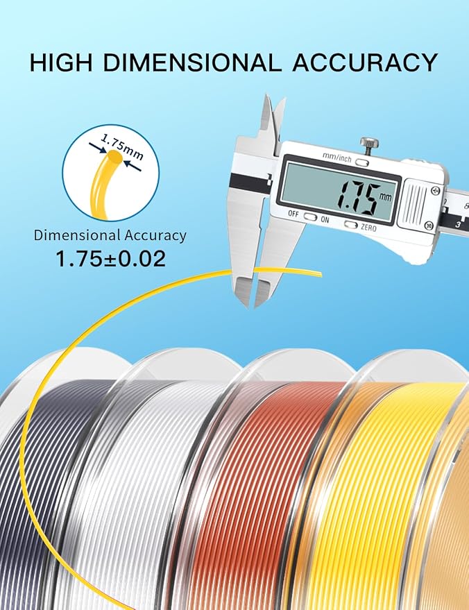 PINBALL 500gX4 Spools Silk PLA 3D Printer Filament Bundle, Shiny Metallic Filament 3D Printing Filament 1.75mm, 500g*4 Gold/Grey/Silver/Red Bronze