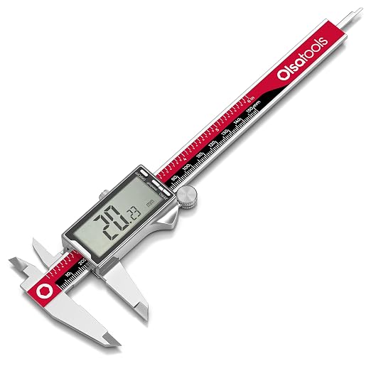 Olsa Tools Digital Caliper Measuring Tool - Inches, Fractional Inches, & Millimeters - 0-6 Inches - Stainless Steel Digital Calipers Measuring Tool - Large Easy-to-Read Display - Part: 1867