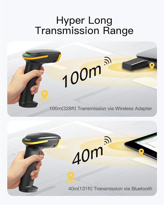 Inateck Bluetooth Barcode Scanner 2D, Wireless 2D QR Code Scanner with 2600 mAh Battery and Smart Charging Base, Handheld Scanner Support AI, APP, SDK, BCST-36
