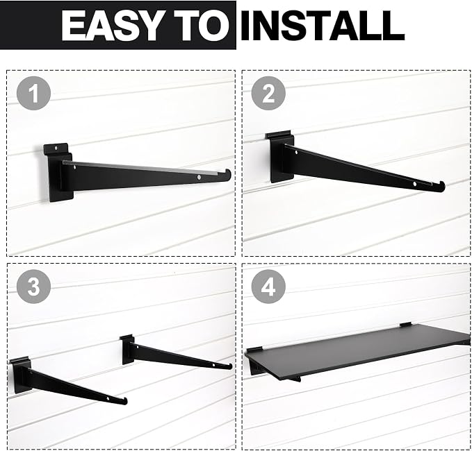Barydat 4 Sets 23.6 x 11.8 Inch Slatwall Shelves with Metal Brackets Set Heavy Duty Slat Wall Knife Shelf Bracket Accessories Wall Organizer for Garage and Retail Display, Black