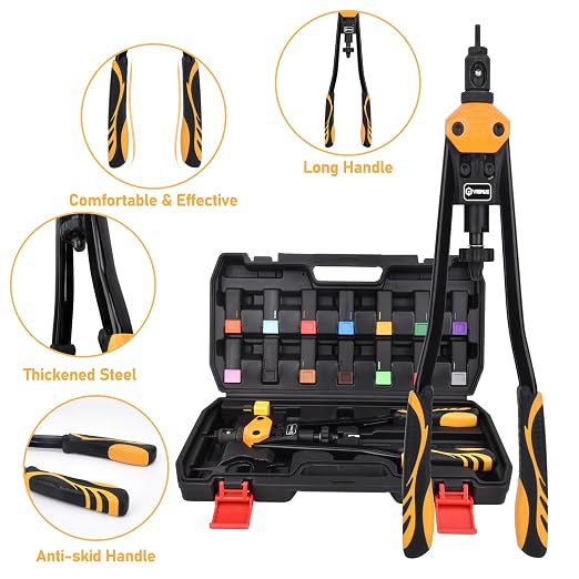 VIGRUE 16'' Rivet Nut Tool Kit Nutserts Rivnut Hand Tool Set with 15PCS Metric & SAE Mandrels and 300PCS Rivet Nuts Assortment, Rivnut Tool with Rugged Carrying Case for Automotive, Home DIY