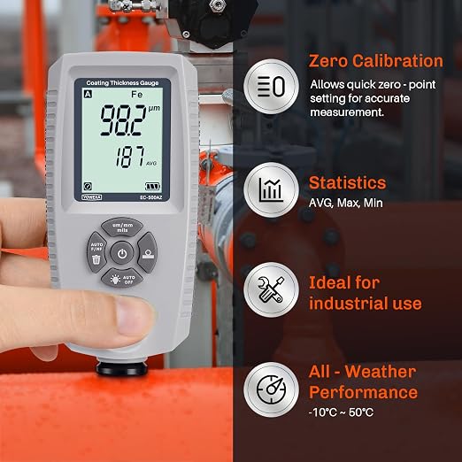 Paint Thickness Gauge for Cars, 0–2000μm Digital Coating Meter for Used Car Inspection, Auto Fe/NFe/Fe+Zn Detection, ±(3%+1μm) Accuracy with AVG/MAX/MIN Statistics