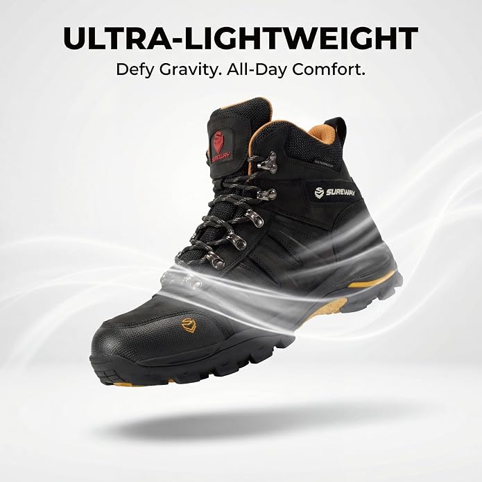 SUREWAY Men's 6" Waterproof Work Boots - Soft Toe,Leather Lace Up,EH Rated, Slip Resistant Outsole for Construction, Roofing & Hunting Work Boots
