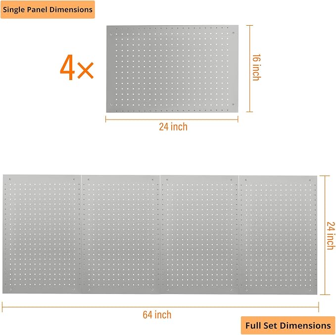 LUGO 24"x16" Metal Pegboard Wall Organizer, 128-PC Heavy-Duty Pegboard System with Hooks, Bins & Tool Holders – Space-Saving Garage, Workshop, Craft Room & Workbench Storage (Gray)