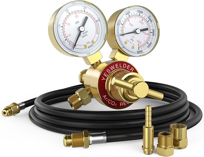 YESWELDER Argon CO2 Regulator with 8.2FT Hose 0-4000 PSI Gauges Gas Welding Regulator for MIG and TIG, CGA580 Inlet Connection