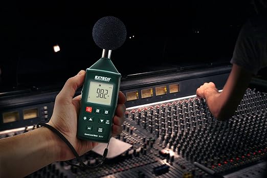 Extech SL510 Sound Level Meter | Sound 35-130 dB, +/-1dB Class 2 (IEC 61672), A/C weighting, fast/slow response, data hold, MIN/MAX, backlit