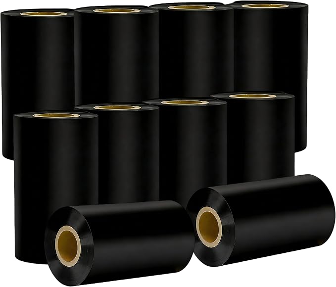 4.33'' x 984' Black Thermal Transfer Ribbons, HUOJI 110mm x 300m Barcode Thermal Label Printer Ribbon, 1'' Core for Zebra, TSC, GoDex, Citizen(10 Rolls)