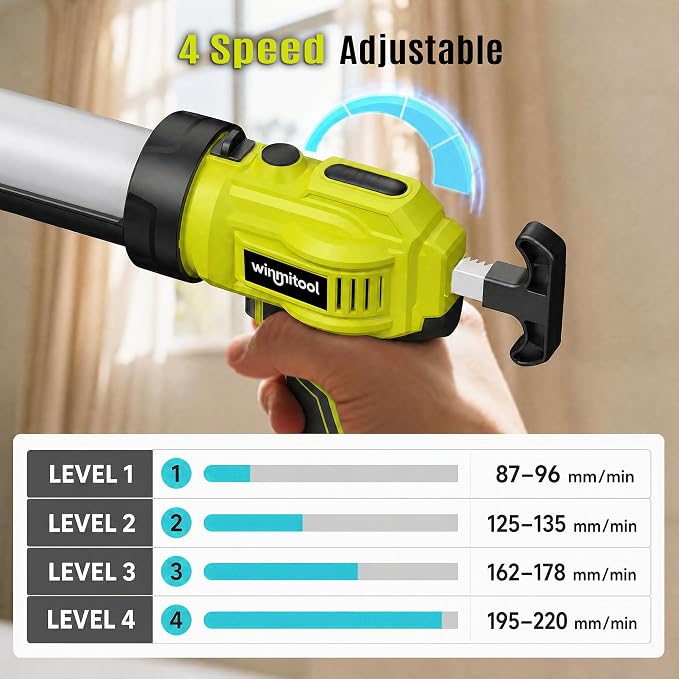 Professional Cordless Caulking Gun, Electric Sealant Gun with LED Light, 4-Speed Control, Anti-Drip, 10 Oz (300ml）Capacity, Compatible with DeWalt 20V Max Battery（Battery not included）