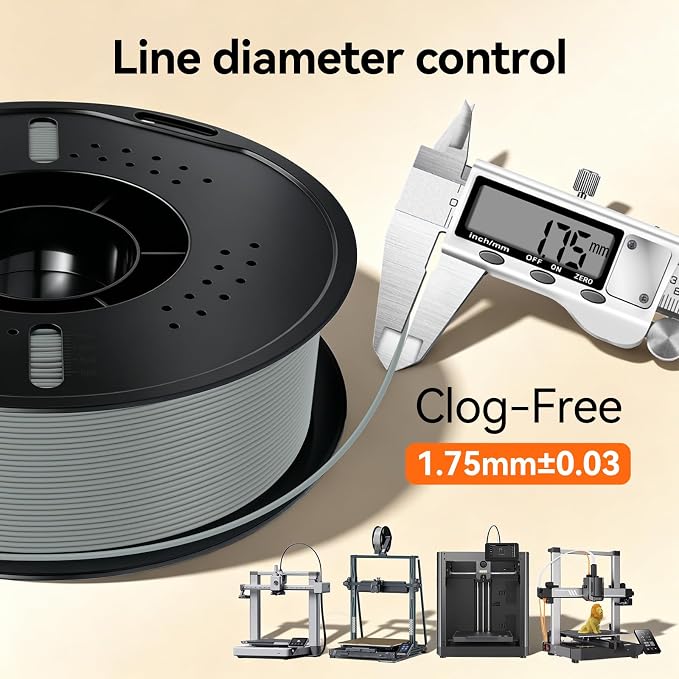 Kingroon PLA Plus（PLA+） 3D Printer Filament, Dimensional Accuracy +/- 0.03 mm, 1 kg Spool(2.2lbs), 1.75 mm，Grey