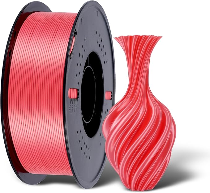 Kingroon Silk PLA 3D Printer Filament, Dimensional Accuracy +/- 0.03 mm, 1 kg Spool(2.2lbs), PLA Shiny Filament 1.75 mm (Red)