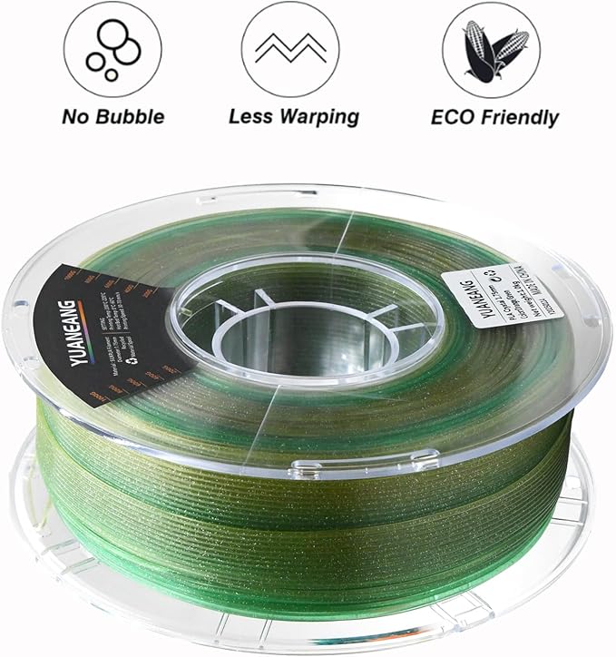 Crystal Orange-Green Gradient PLA Filament 1.75mm, 1kg Spool, Dual-Color Transition (Orange to Green), Semi-Transparent Crystal PLA, Smooth Color-Blending, ±0.03mm Precision, Easy Printing