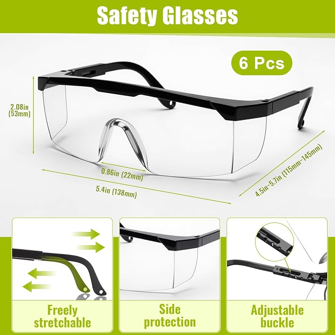 Mumufy 18 Pcs Construction Safety Kit Includes Cap Style Hard Hat White, High Visibility Vest, Clear Safety Glasses Adjustable Professional Ppe Bulk Set for 6 People, Industrial Work Gear Bundle
