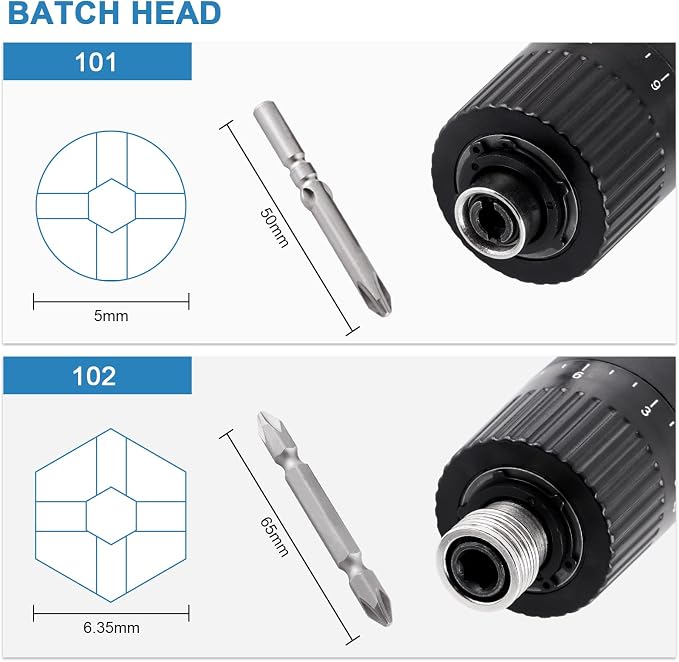 MXBAOHENG Electric Screwdriver Sets Torque Adjustable Drill Tool Applicable Batch Head 6.35mm 110-220V (102)