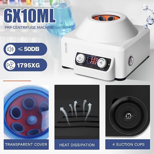 Cekegon Centrifuge, PRP Centrifuge Machine 6x10ml with LCD Digital Control, 4000rpm 1795xg RCF Portable Lab Benchtop Centrifuges, Timer 1-99min