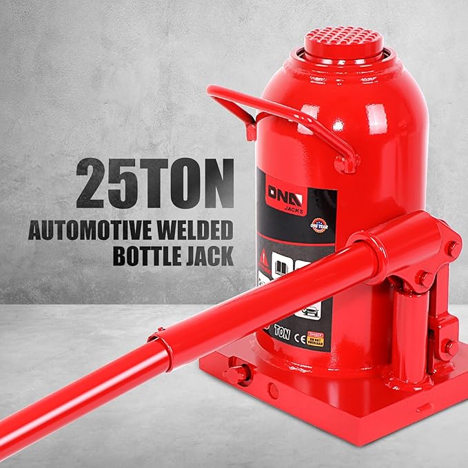 DNA Motoring 25 tons / 55115 lbs Lifting Automotive Welded Hydraulic Bottle Jack for Repair Vehicle, Pickup, Truck, w/Manual Handle, Red,TOOLS-00363
