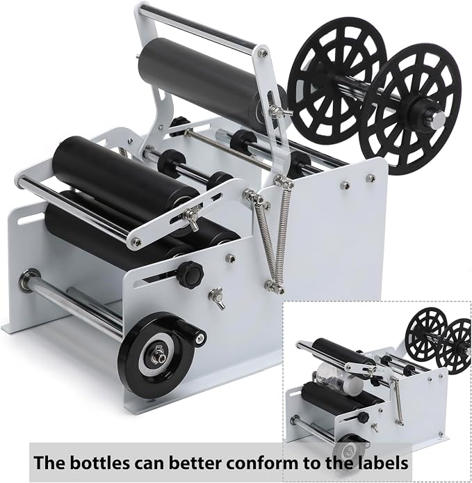 Manual Bottle Labeling Machine, Bottle Label Applicator for Round Bottles (White)