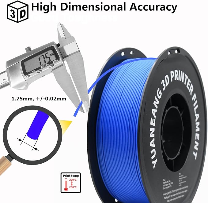 Matte Sapphire Blue PLA 3D Printer Filament 1.75mm, 1kg Spool, Deep Matte Blue Finish, ±0.03mm Precision, Low-Warp & Easy Printing, Ideal for Models, Crafts, Prototypes
