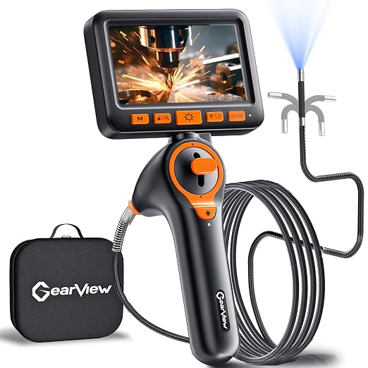 Two-Way Articulating Borescope Camera with Light, 210° Dual-Direction Inspection Scope with 5" 1080P Screen, 6.2mm IP67 Waterproof Probe, 6 LED Lights, 3X Zoom, for Automotive, Sewer, Plumbing, HVAC