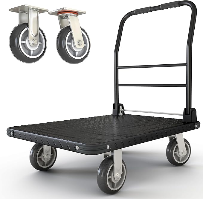 2200 lbs. Capacity Foldable Push Cart Dolly | Moving Platform Hand Truck | Heavy Duty Space Saving Collapsible | Swivel Flat Bed Wagon - Furniture Luggage Lifting