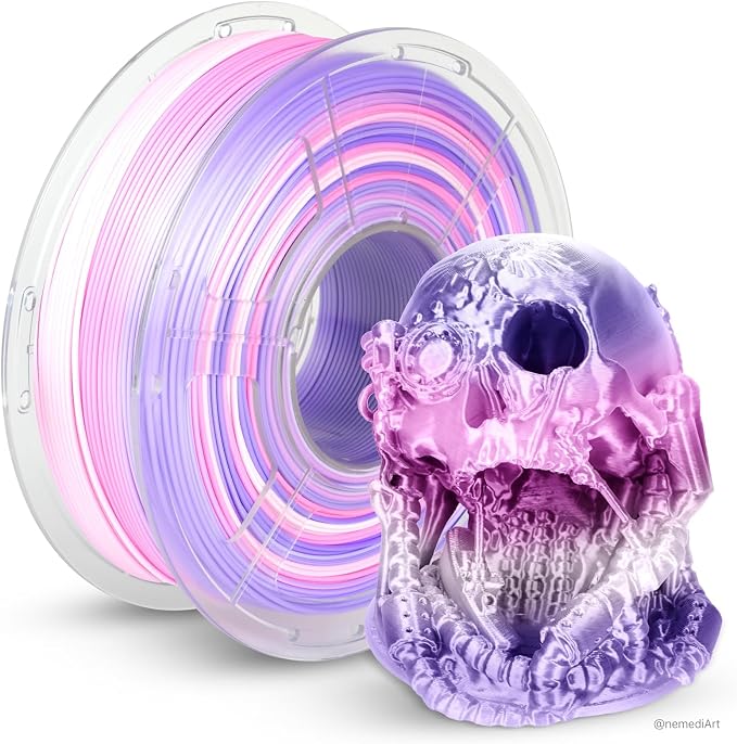 JAYO Silk Rainbow PLA+ Filament 1.75mm 1.1kg, Multicolor Gradient Shiny PLA, Color Changes Every 8 Meters in Lilac-Violet, High Gloss Smooth Finish, Fits for Most FDM 3D Printers