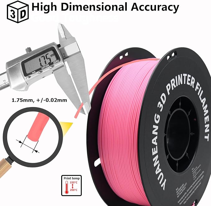 Pink PLA 3D Printer Filament 1.75mm, 1kg Spool, ±0.03mm Precision, Low-Warp & Easy Printing, Ideal for Models, Crafts, Prototypes, Decorations & Nature-Themed Prints