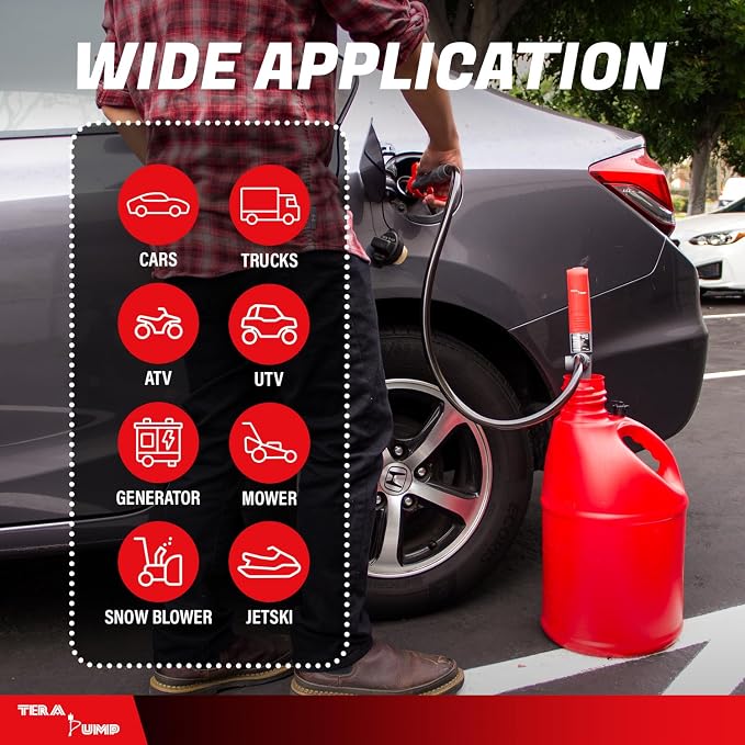 TERA PUMP Portable Battery Powered Gas Transfer Pump (2.6 GAL/MIN) Liquid Transfer Pump with Quick Stop Nozzle & Adjustable Intake for Gas, Diesel, DEF