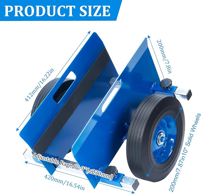 Heavy Duty Panel Dolly Blue Slab Cart 1100LBS Capacity Door Dolly with 10" Solid Wheels, Adjustable Drywall Mover Panel Drywall Cart Material Handling All Terrain