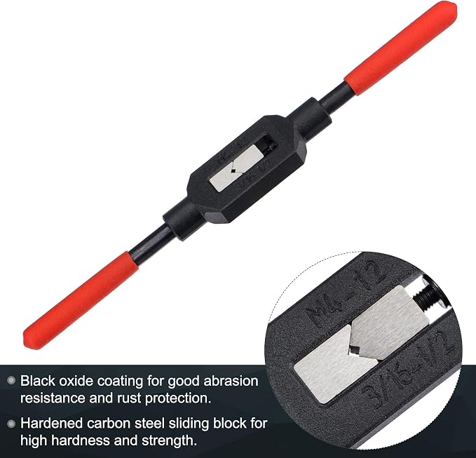 uxcell Adjustable Tap Wrench Handle for 3/16"-1/2" (UNC/UNF) / Metric M4-M12 Taps, Thread Tap Holder Reamer Hand Tapping Tool for Machinist Repair with Plastic Dipped Handle