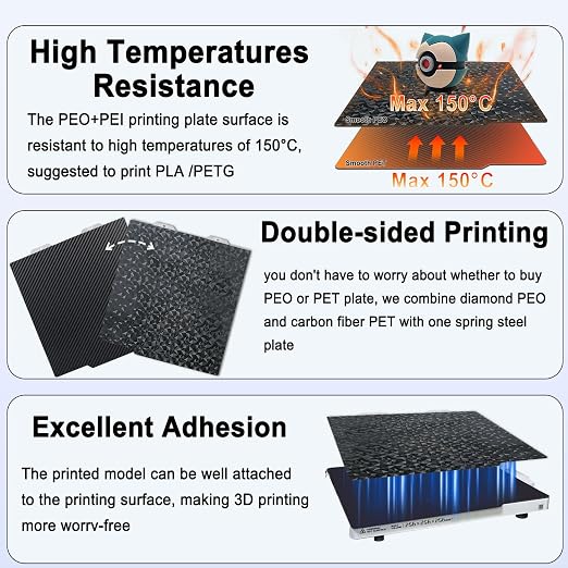 184x184mm PET+PEO Double Side Build Plate for Bambu Lab A1 Mini, Smooth Diamond PEO+Carbon Fiber PET Spring Steel Sheet Plate for Bambu Labs 3D Printer