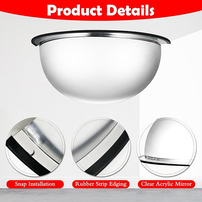 2 Pcs Acrylic Half Dome Blindspot Mirror - 18" Diameter Safety Convex Mirror for Wall, Ceiling, Driveway, Outdoor, Hallway, Warehouse, Office