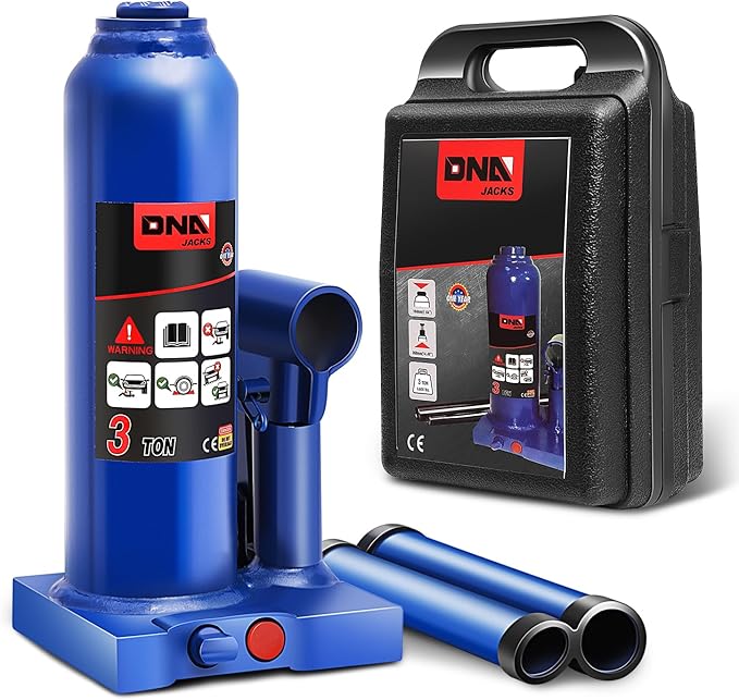 DNA Motoring 3 tons / 6000 lbs Lifting Automotive Welded Hydraulic Bottle Jack for Repair Vehicle, Pickup, Truck, w/Manual Handle, Blue,TOOLS-00350