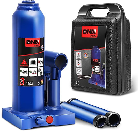 DNA Motoring 3 tons / 6000 lbs Lifting Automotive Welded Hydraulic Bottle Jack for Repair Vehicle, Pickup, Truck, w/Manual Handle, Blue,TOOLS-00350