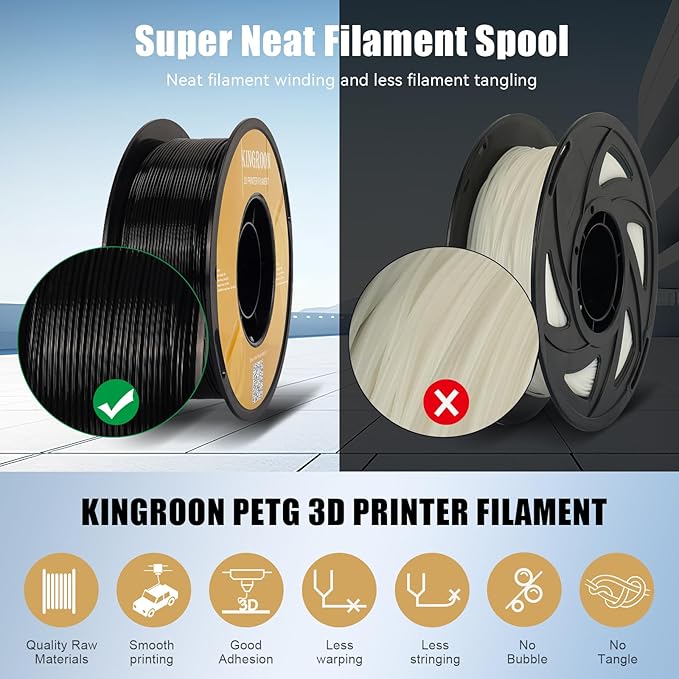 Kingroon High Speed PETG 3D Printer Filament 1.75mm, 3D Printer Rapid Filament for 30-600mm/s Hyper Printing Filament, Dimensional Accuracy +/- 0.03 mm, 3 kg Plastic Spool (6.6lbs（Black&White&Gray）