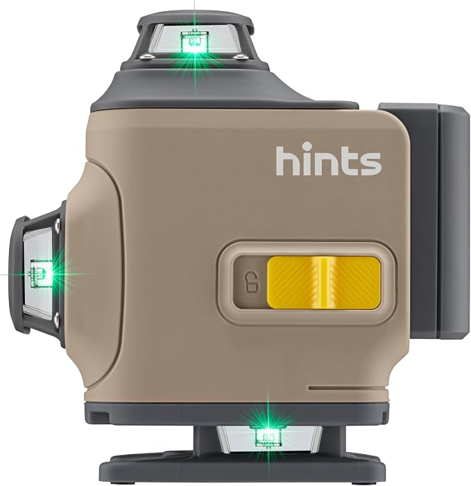 Hints 4D Laser Level Self-Leveling 4x360°, 4 Beams, 100Ft, ±1/12" Accuracy, IP54, Outdoor Pulse Mode, Remote and Gesture Control, Type-C Chargin, Storage Case and Extra Li-ion Battery included