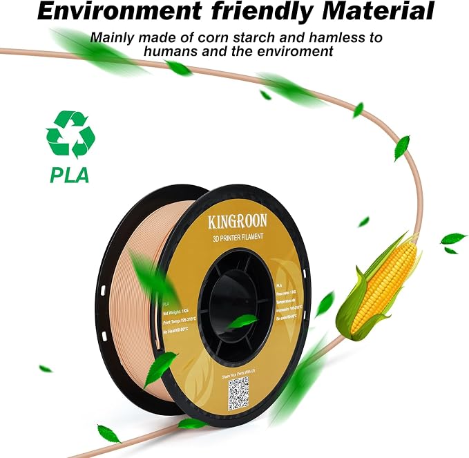 Kingroon PLA 3D Printer Filament,10 Rolls, Dimensional Accuracy +/- 0.03 mm, 10kg Spool(22lbs),1.75 mm,Skin