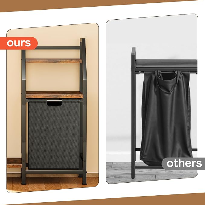 Laundry Hamper with Hanging Rack and 3 Shelves, Large Laundry Storage Basket, 3-in-1 Vertical Laundry Sorter, Laundry Room Organizer Storage for Small Spaces