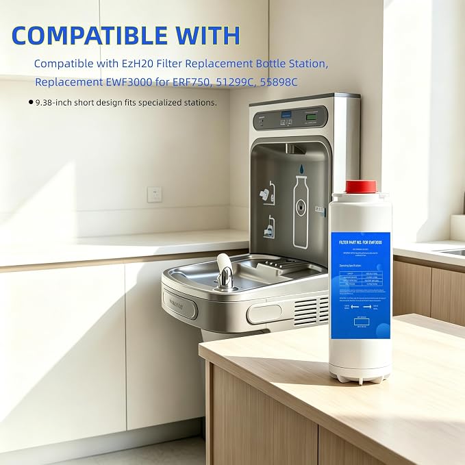 Replacement Filter Compatible with Elkay 51300C EWF3000, and Ezh20 Bottle Filling Station, 3000 Gallon Water Filter Replacement for ERF750, 51299C, 55898C (No Chip), 3 Pack