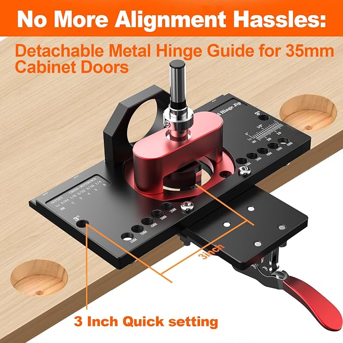 M-T Concealed Hinge Jig with Quick Clamp and Dust Vacuum Adapter 35mm Cabinet Door Hinges Jig Hole Drilling Hardware Jigs for Woodworking Door Cabinet Mounting Tool