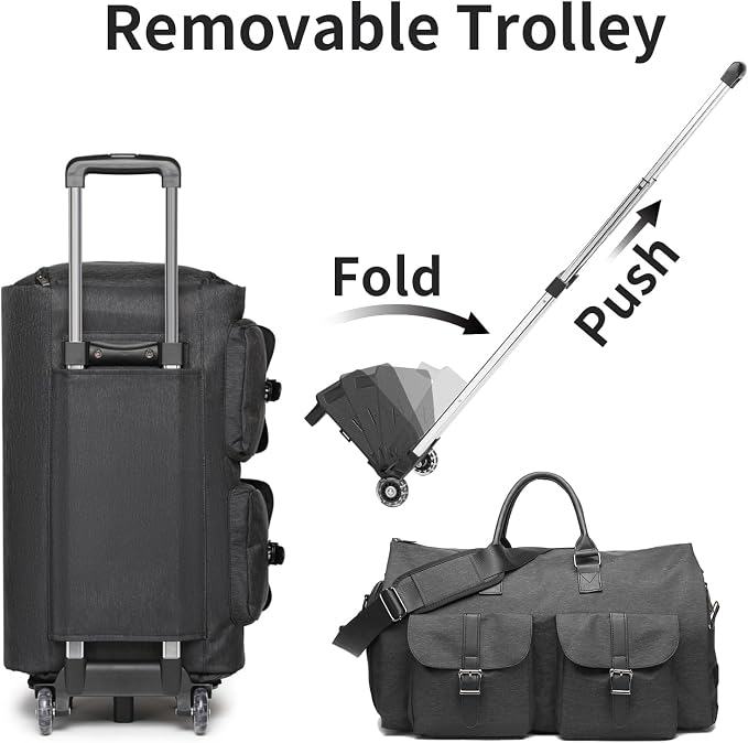 seyfocnia Rolling Garment Bag,Rolling Duffle Bag with Wheels Rolling Garment Bags for Travel with Shoe Pouch Carry On Bag Weekender Bags Garment Duffel Bag for Men or Women-Grey