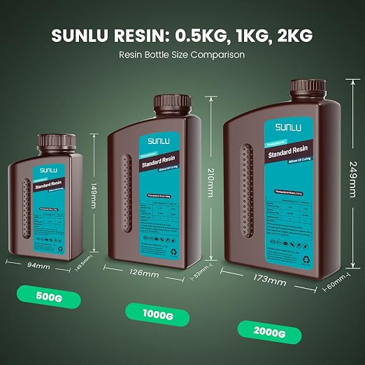 SUNLU 3D Printer Resin 1kg, Fast Curing Standard 3D Resin for LCD DLP SLA 3D Printers, 395 to 405nm UV Curing 3D Printing Liquid Photopolymer Resin, Low Shrinkage, High Precision, 1000g, Dark Grey
