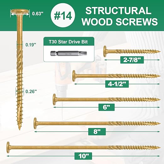 5/16"x12" Heavy-Duty Outdoor Deck Screws, 300Pcs Star Drive Decking Wood Screws, Rust Resistant Timber Screws for Timber/Log/Landscaping Wood (5/16"x12" Tan)