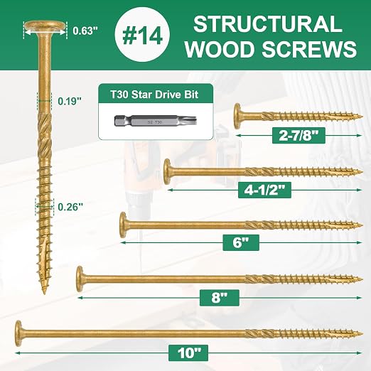 8 Inch Heavy-Duty Outdoor Deck Screws, 300Pcs Star Drive Decking Wood Screws, Rust Resistant Timber Screws for Timber/Log/Landscaping Wood (#14 x 8 Tan)
