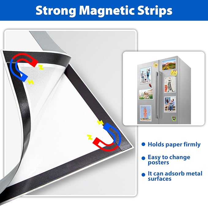 11" x 17" Magnetic Sign Holder, Self-Adhesive Double-Sided Display Frame for Glass, Window, Door, Wall – Magnetic Poster & Document Holder, 20 Pack, Silver
