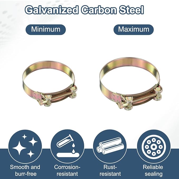 HARFINGTON 3pcs T-Bolt Hose Clamp 56-59mm (2.2-2.32") Galvanized Carbon Steel Adjustable Intake Radiator Pipe Clamps for Automotive Plumbing Industrial Pipes