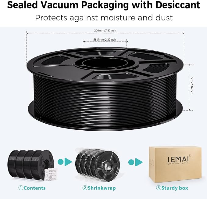 IEMAI PETG Filament 1.75mm Bundle 4KG Black, 3D Printer Filament 30-300mm/s Printing Compatible with Bambu Lab, AMS, AMS Lite, Dimensional Accuracy +/- 0.02mm