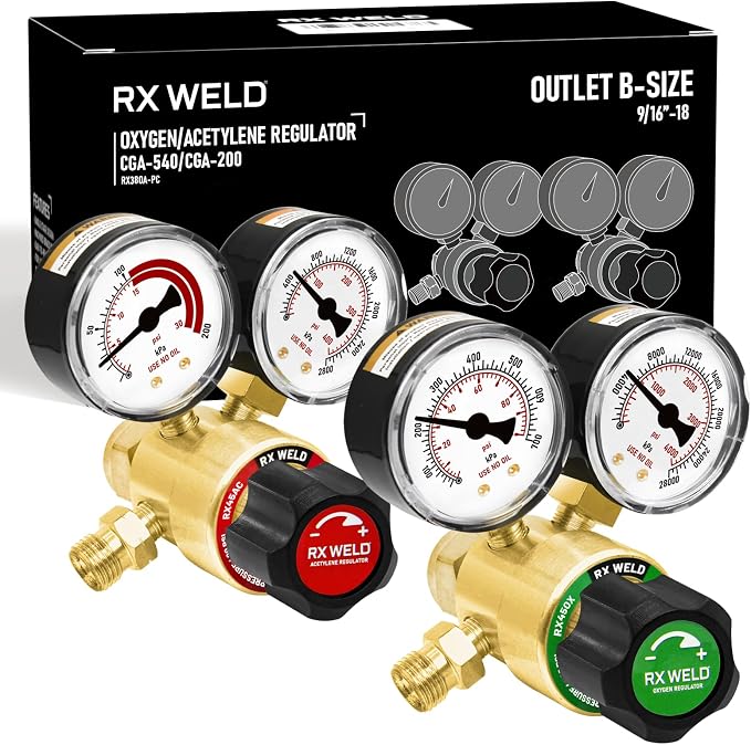 RX WELD Oxy Acetylene Regulator Set, CGA540 & CGA200, B Size