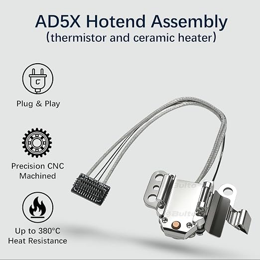 AD5X Hotend Heating Assembly for Flashforge AD5X 3D Printer Hotend Heating Block Component with Ceramic Heater, Thermistor Sensor & Metal Clip, Durable AD5X Extruder Parts & Accessories