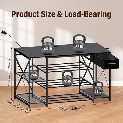 3D Printer Stand with Charging Station,Large 4-Tier 3D Printers Table with Holds 60+ Filament Storage and Storage Drawer,Filament Rack,Heavy Duty 3D Printer Desk for Workshop,Office and Garage,Black