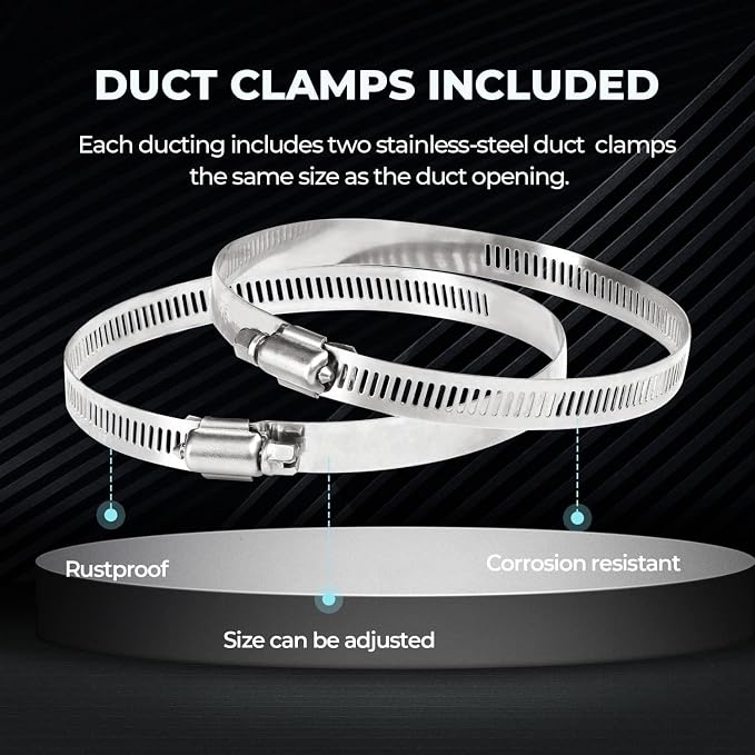 Simple Deluxe 4 Inch 8 Feet Ducting, Non-Insulated Flex Air Aluminum Foil Duct for Dryer Vent Hose, Heating, Cooling, Ventilation, Exhaust, 2 Clamps Included, Silver